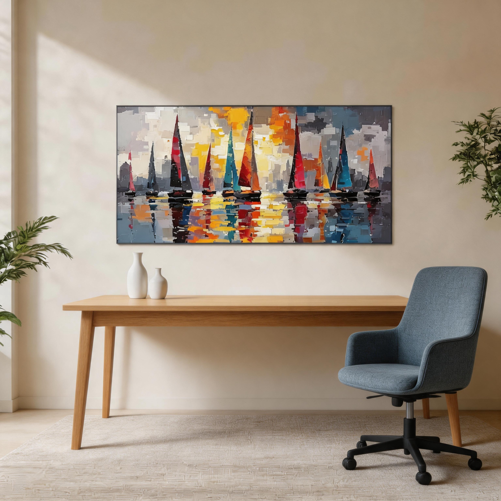 Colorful Sailboat Abstract Wall Art #BA002