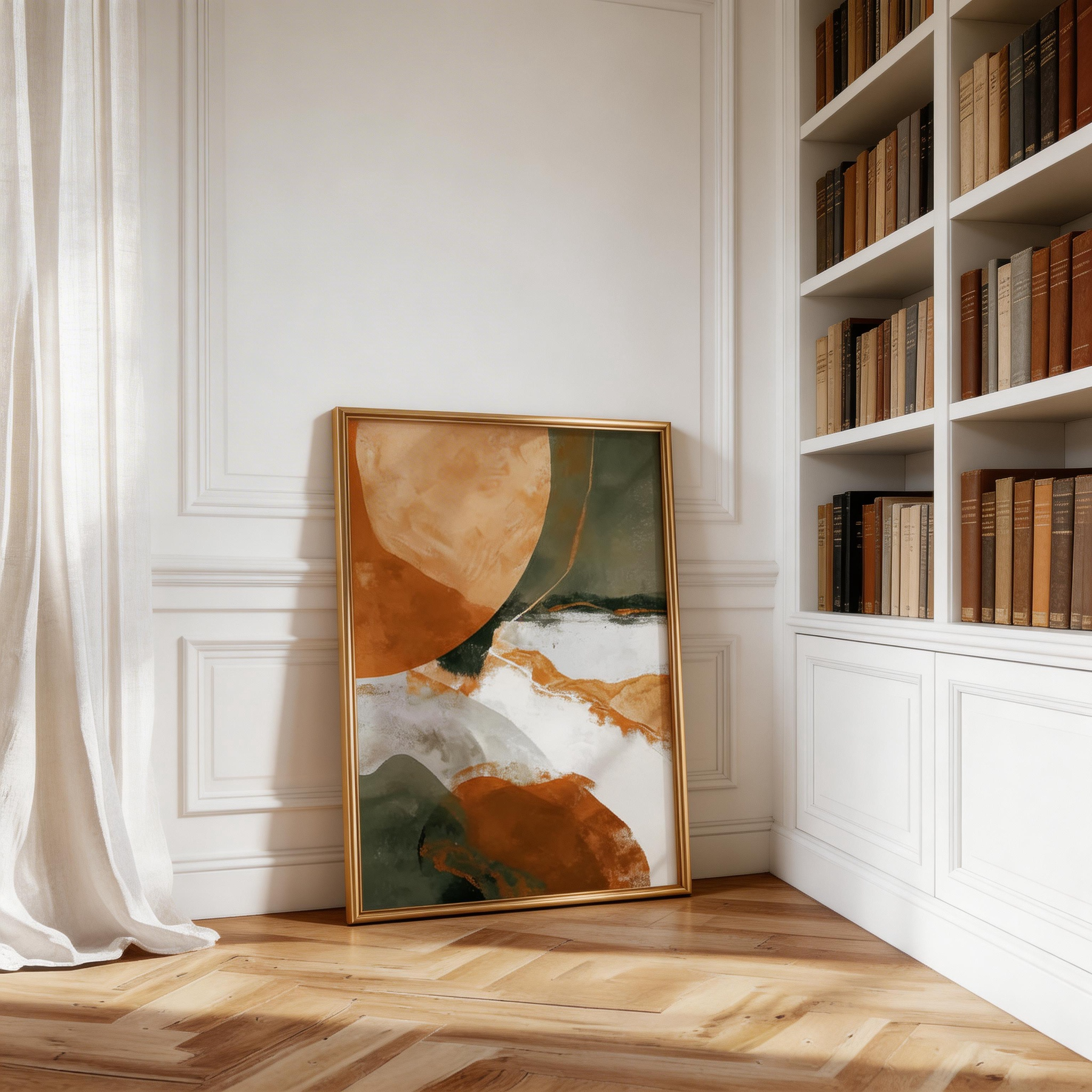 Modern Abstract Wall Art – Olive Green & Burnt Orange Canvas #MA033