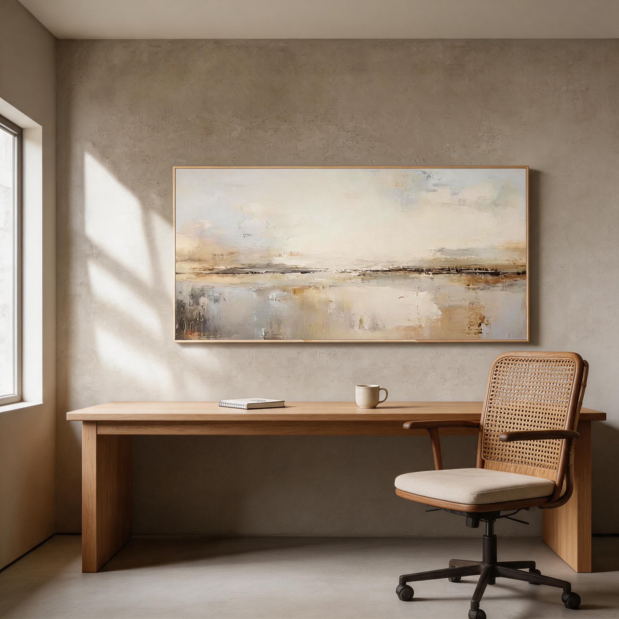 Soft Horizon — Abstract Landscape Canvas Wall Art in Warm Sand & Silver #CP047