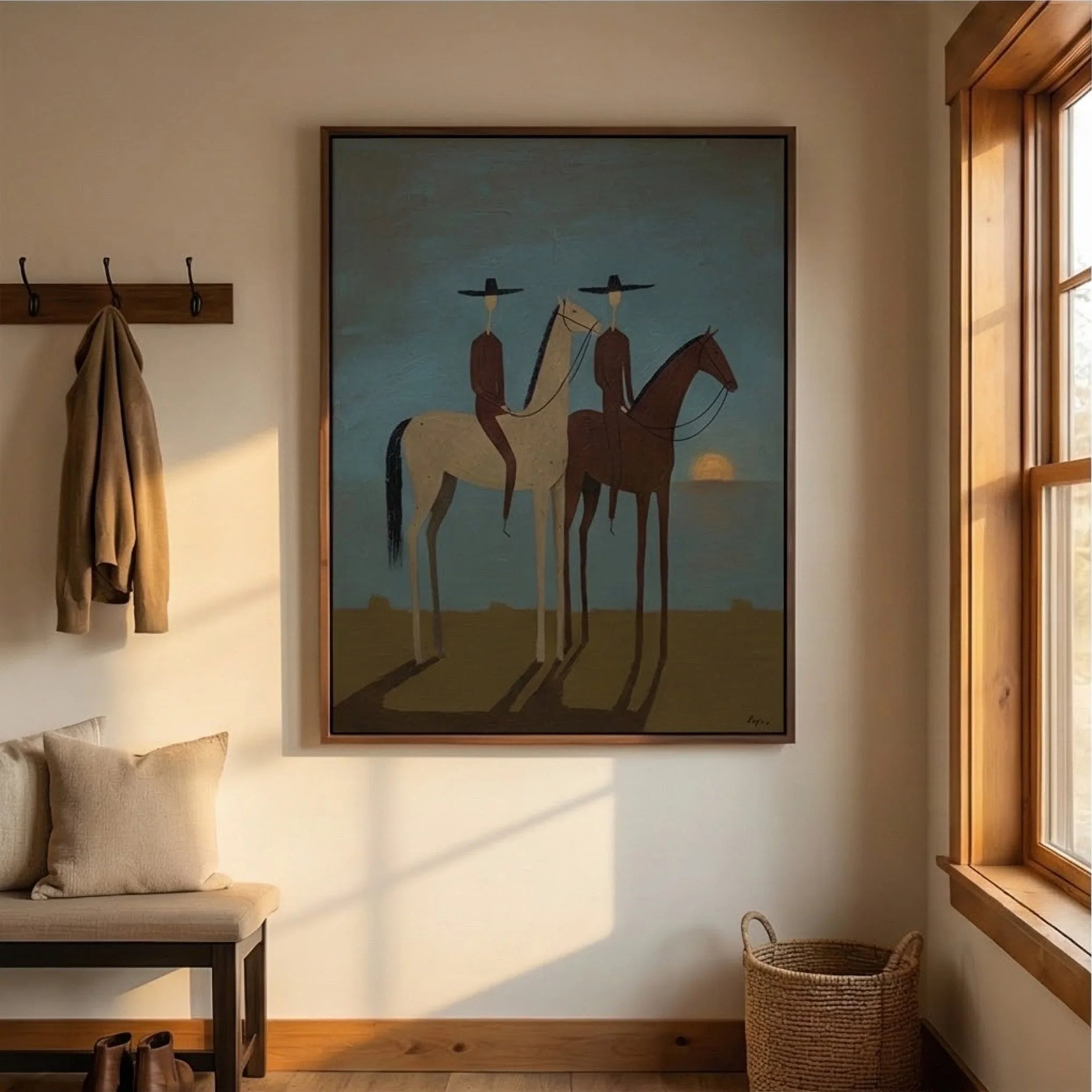 SunSet Horse Riders Wall Art – Modern Equestrian Canvas Painting #HA200