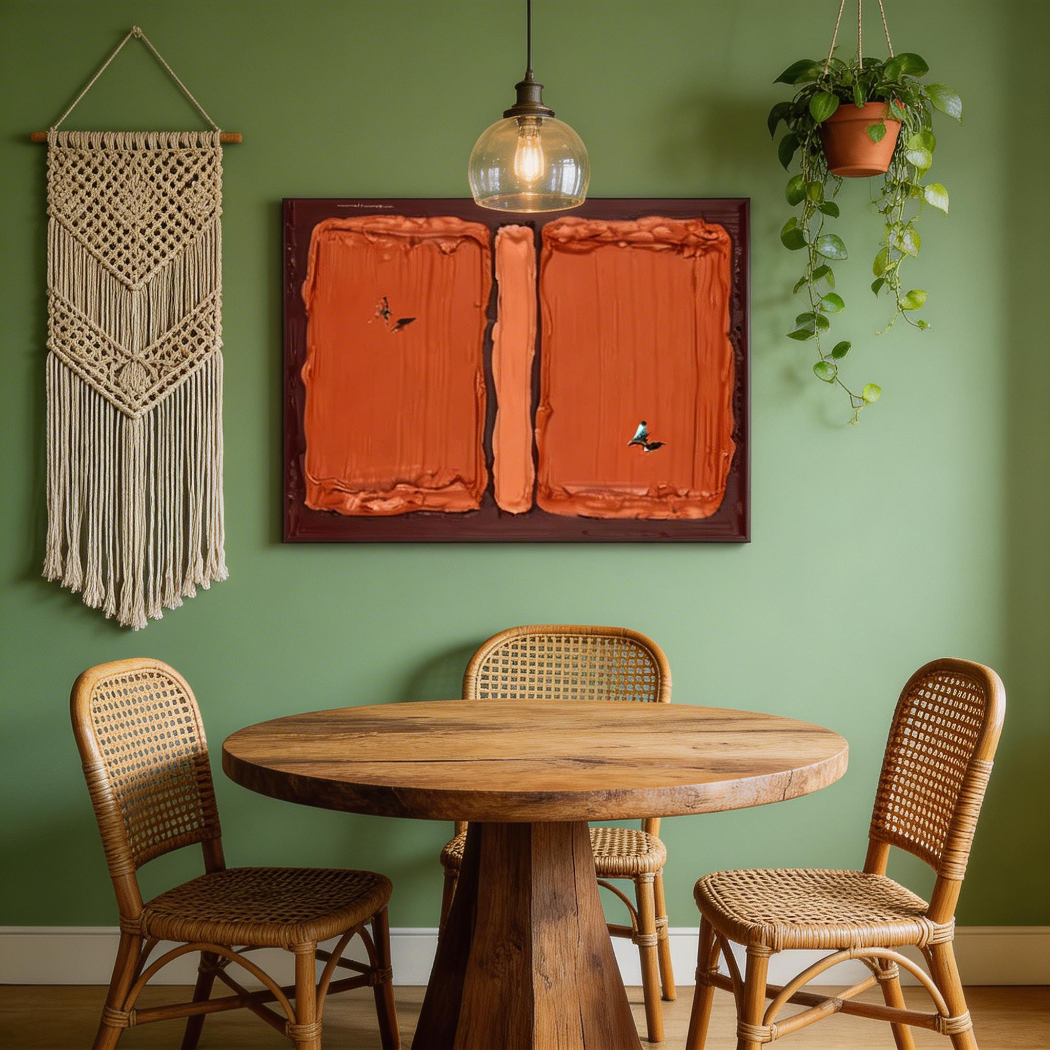 Textured Abstract Wall Art with Figures – Modern Orange Canvas Painting #CP018