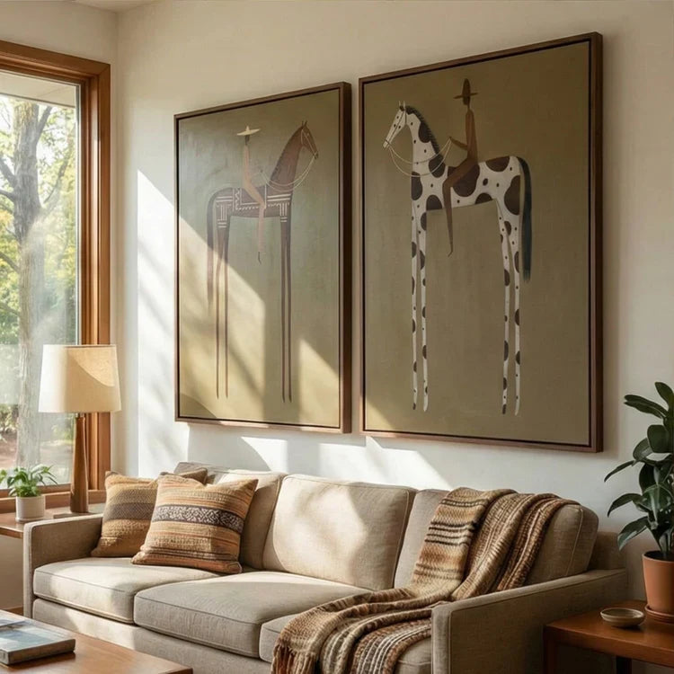 Modern Horse Rider Wall Art Silent Journey Set of 2 #HA025