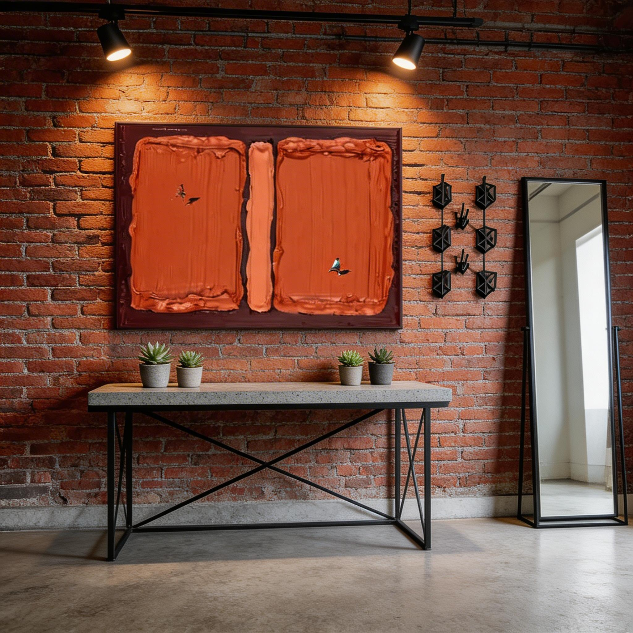 Textured Abstract Wall Art with Figures – Modern Orange Canvas Painting #CP018