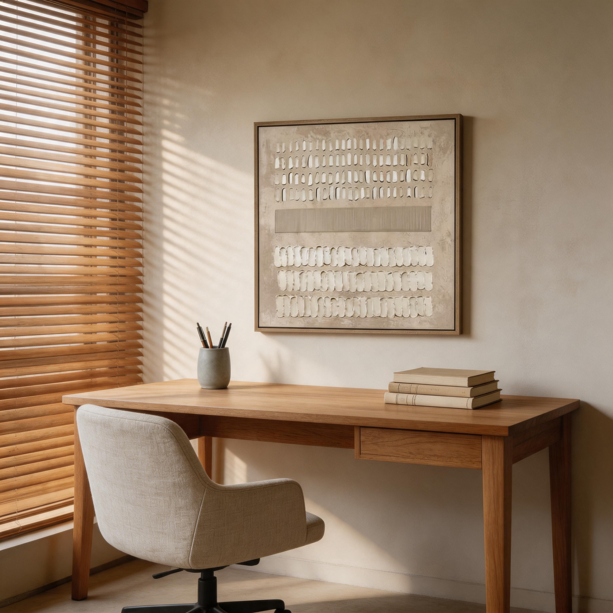 Quiet Rhythm — Ivory Impasto Grid Texture Canvas Wall Art #CP048