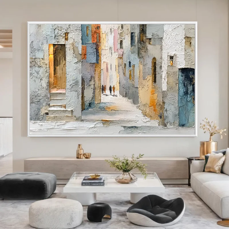 Textured City Street Wall Art – Abstract European Town Canvas #MA035