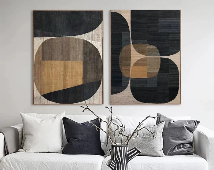 Black Plaster Art Minimalist Textured Painting Set of 2 #BT014