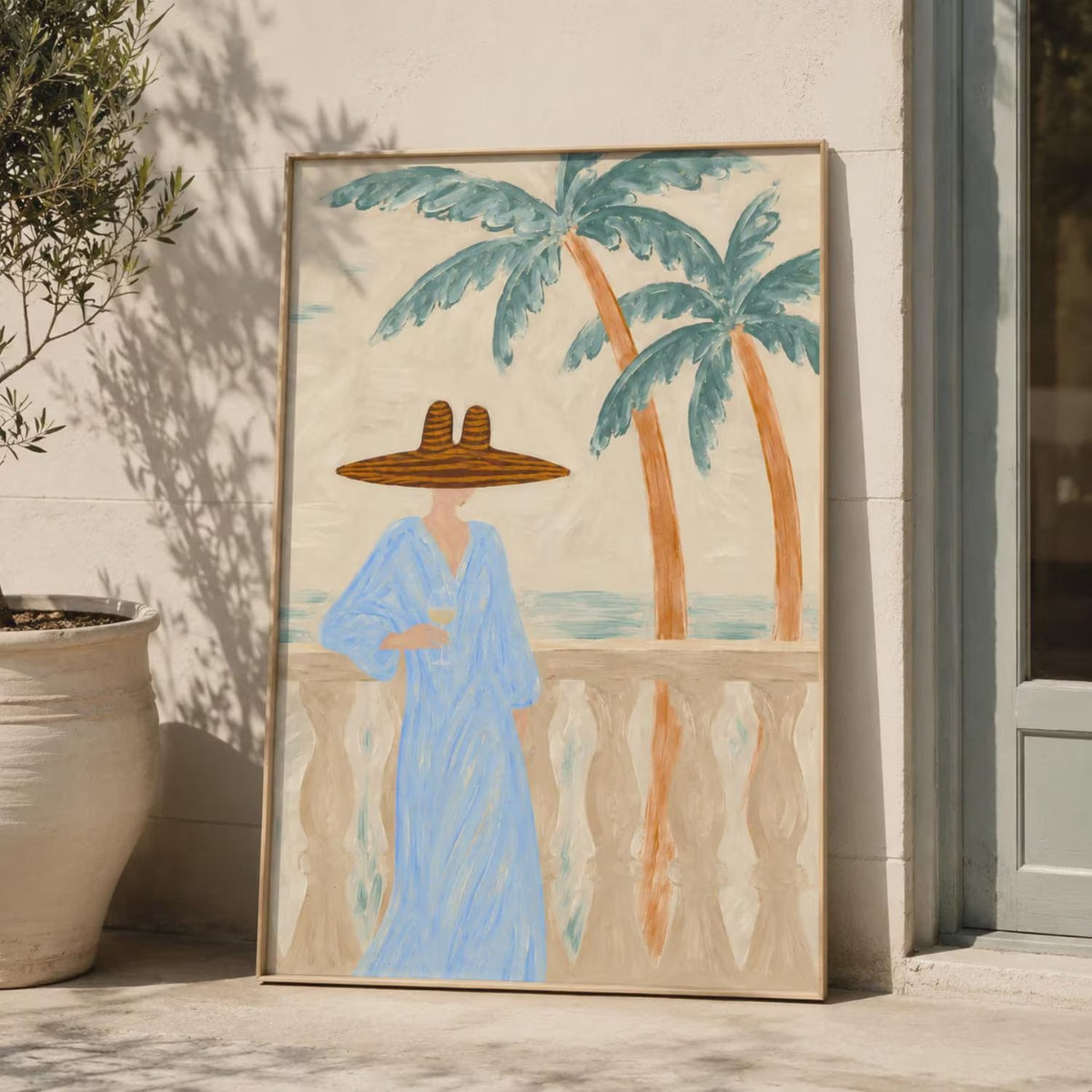 Coastal Woman Oil Painting – Tropical Beach Wall Art#WW021