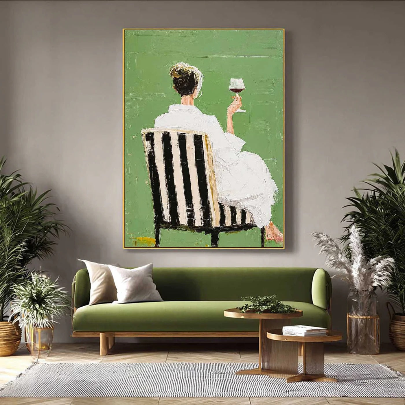Woman with Wine Glass Canvas Painting — Original Figurative Art #CP032