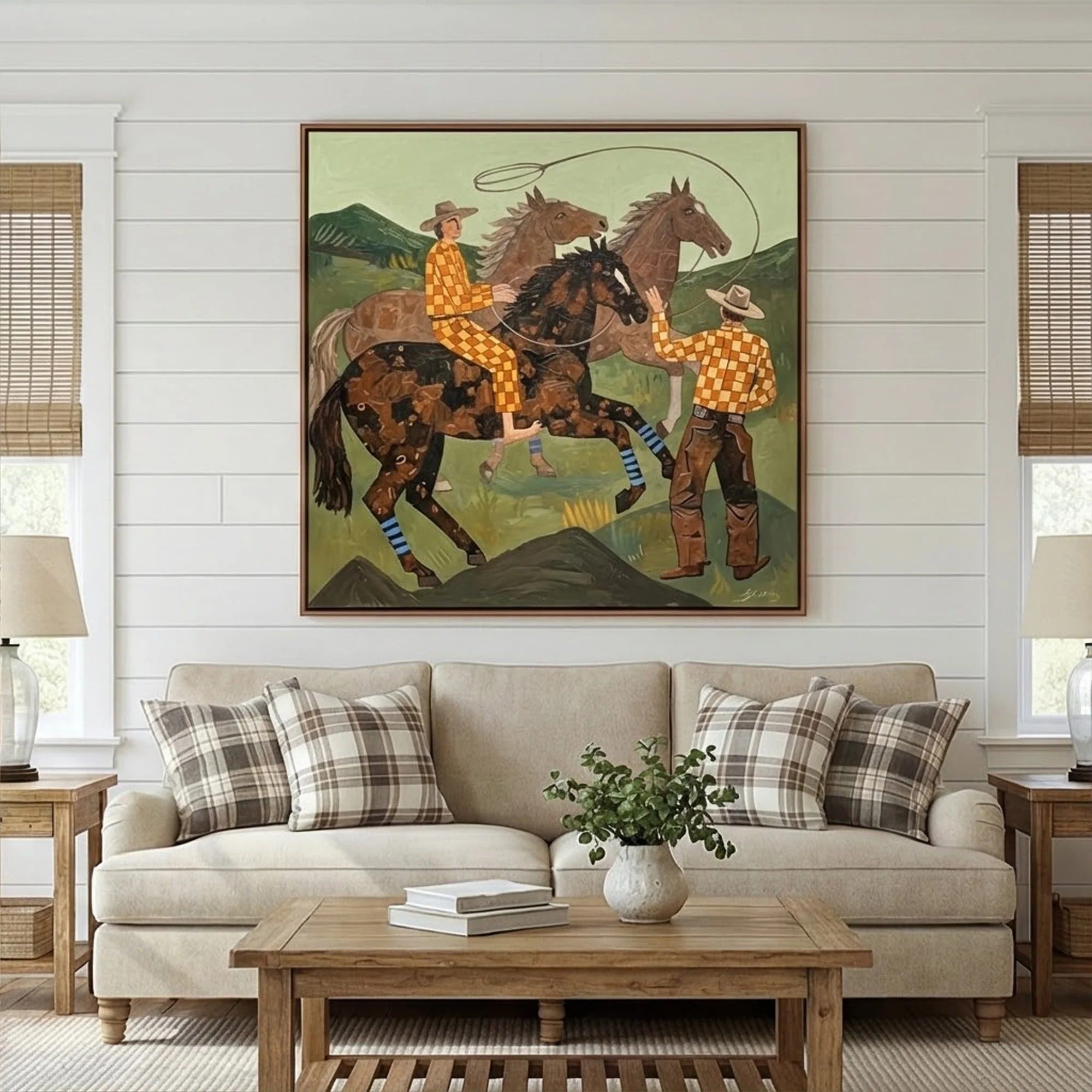 Vintage Cowboy Horse Oil Painting#WW006