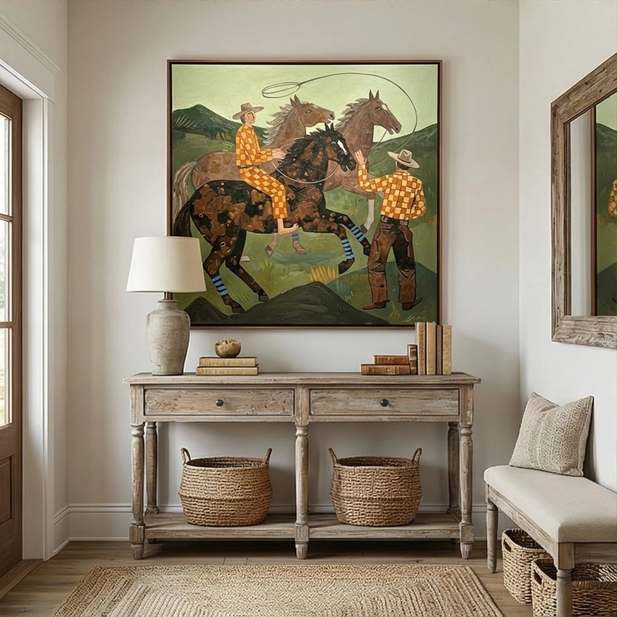 Vintage Cowboy Horse Oil Painting#WW006