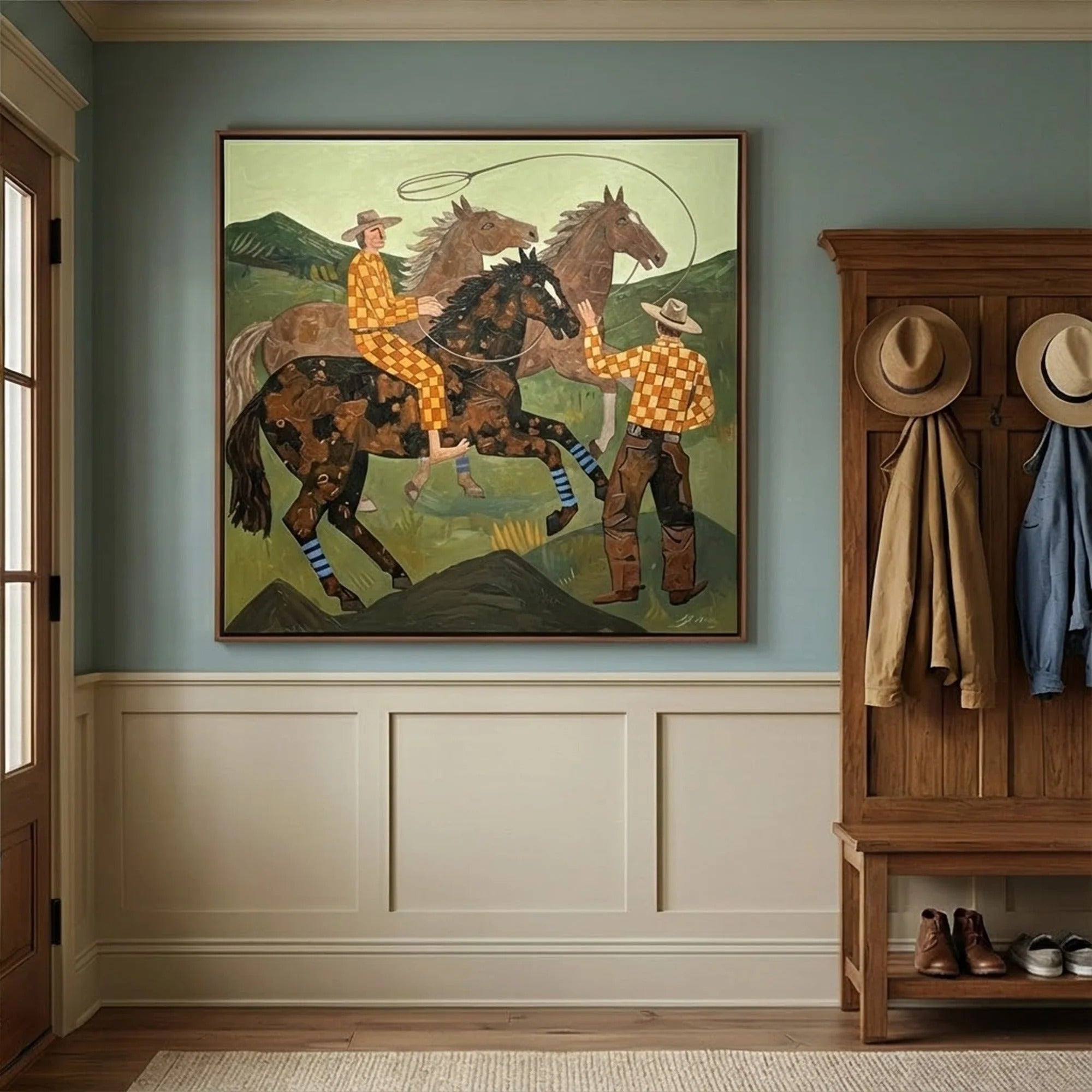 Vintage Cowboy Horse Oil Painting#WW006