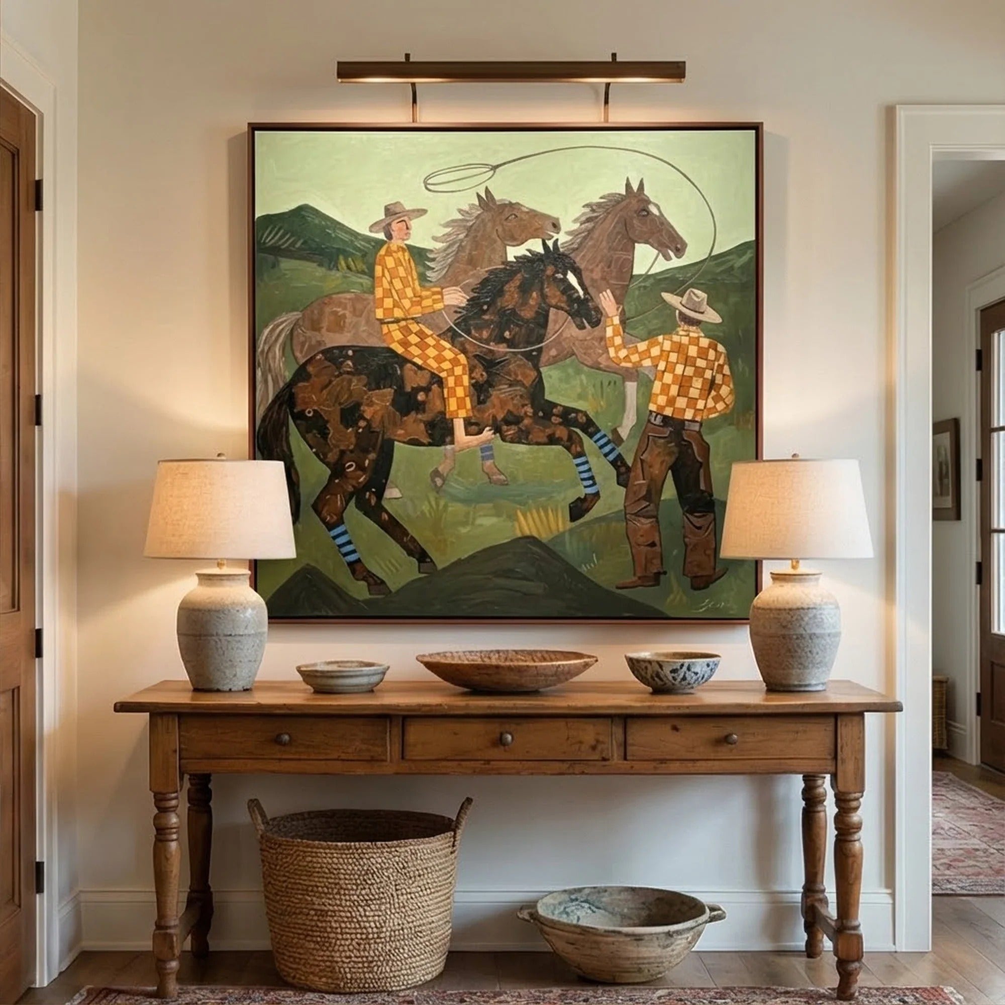 Vintage Cowboy Horse Oil Painting#WW006