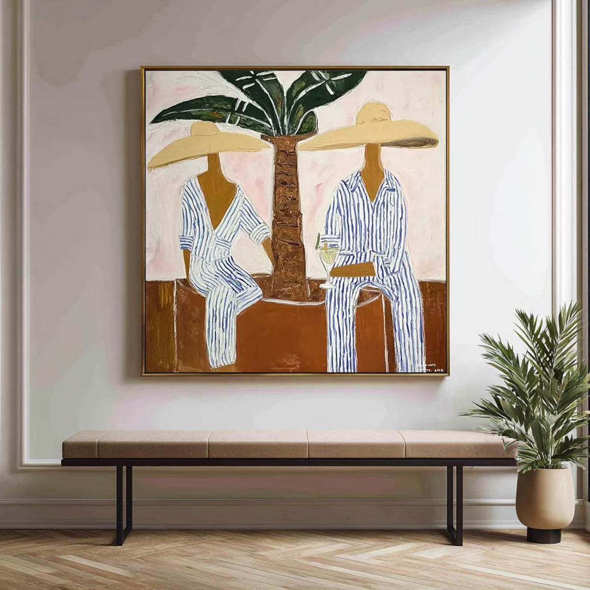 Coastal Palm Couple Oil Painting#WW020