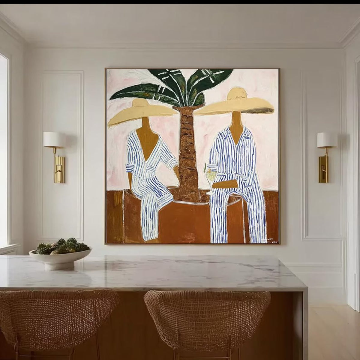 Coastal Palm Couple Oil Painting#WW020