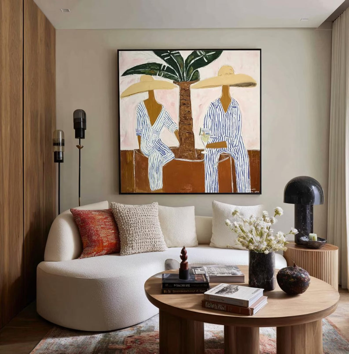 Coastal Palm Couple Oil Painting#WW020