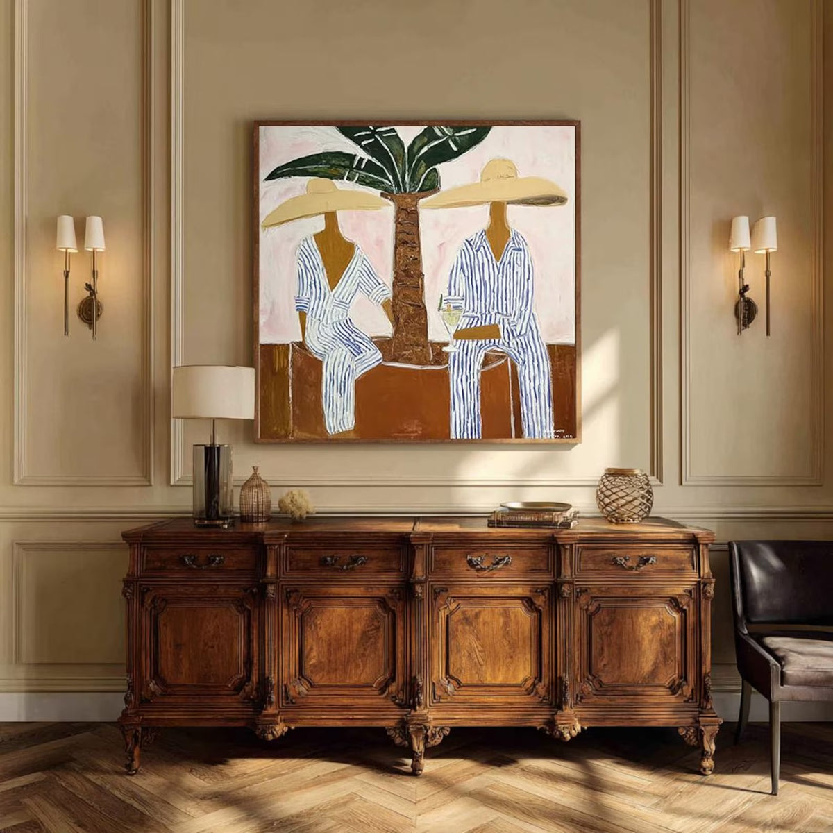 Coastal Palm Couple Oil Painting#WW020
