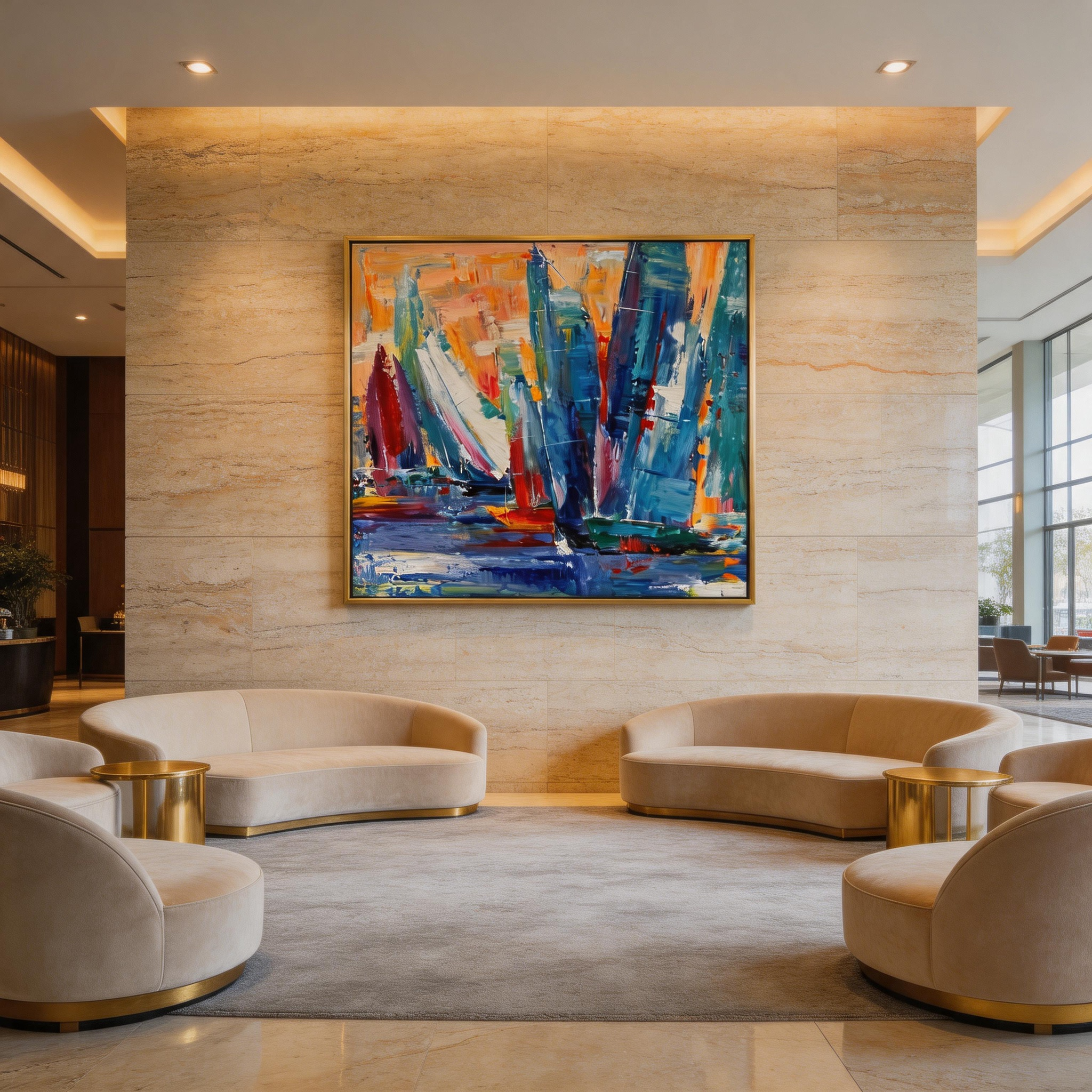 Colorful Sailboat Abstract Oil Painting #BC000