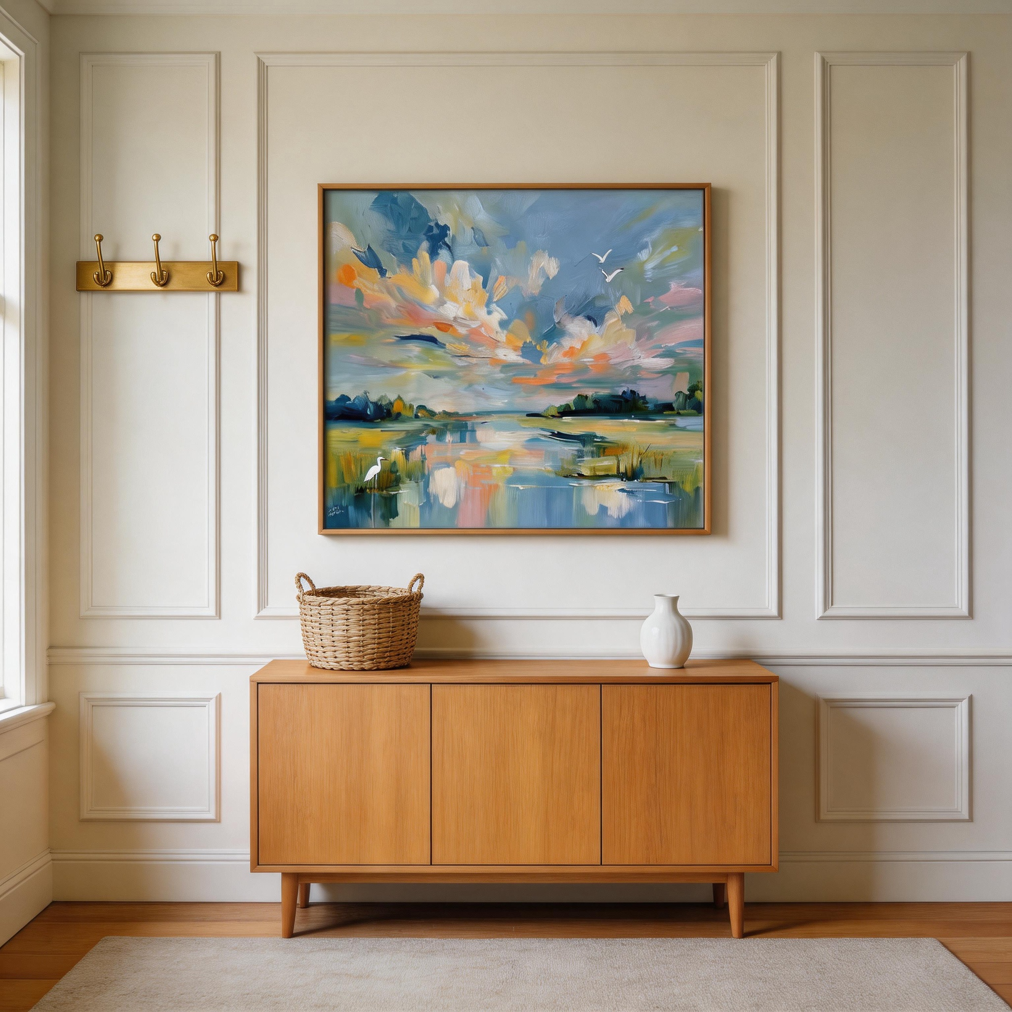 Pastel Lakeside Sunset Oil Painting #PL001