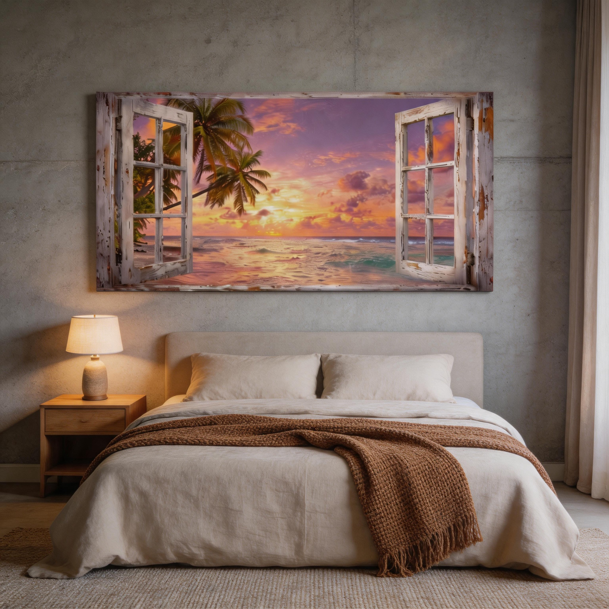 Tropical Beach Window View Wall Art #BC017